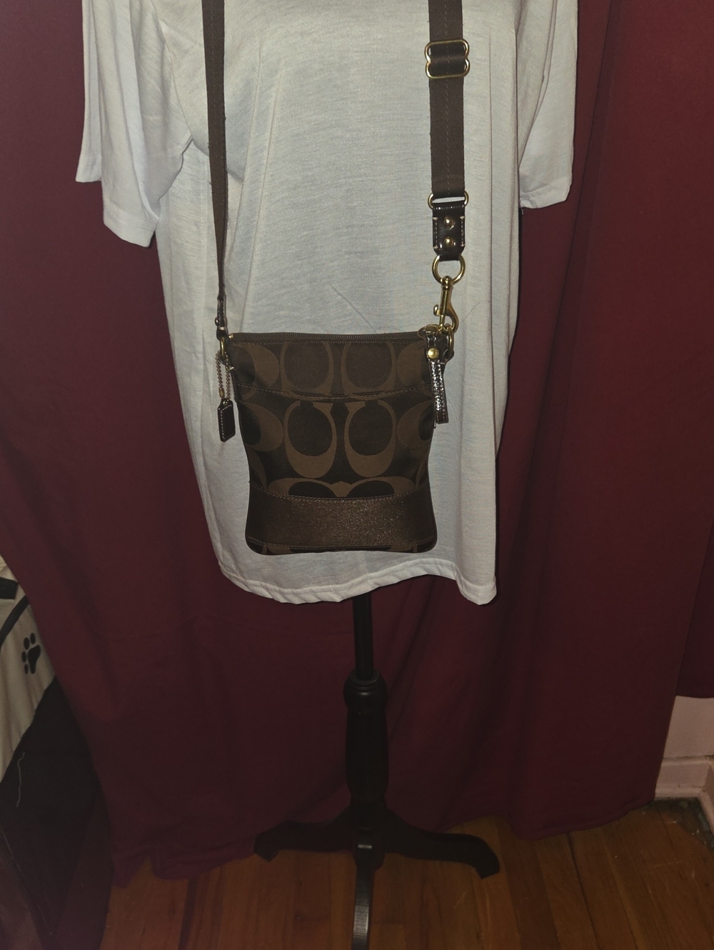 Coach Brown Signature Messenger Crossbody with Gold-Tone Hardware.
